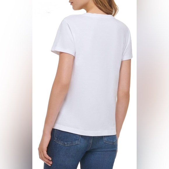 DKNY White Short Sleeve Shirt W/DKNY Logo In Silver Rhinestones, Size Large, NWT - Picture 3 of 16